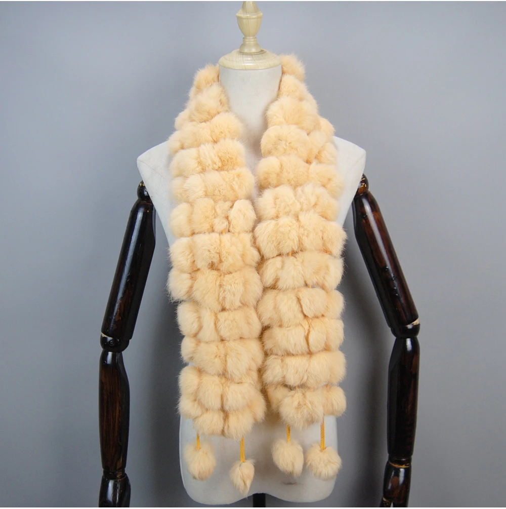2025 Women Winter Warm Real Rabbit Fur Scarf Hot Sale Natural Rabbit Fur Muffler Lady 100% Genuine Fur Scarves Wholesale Retail