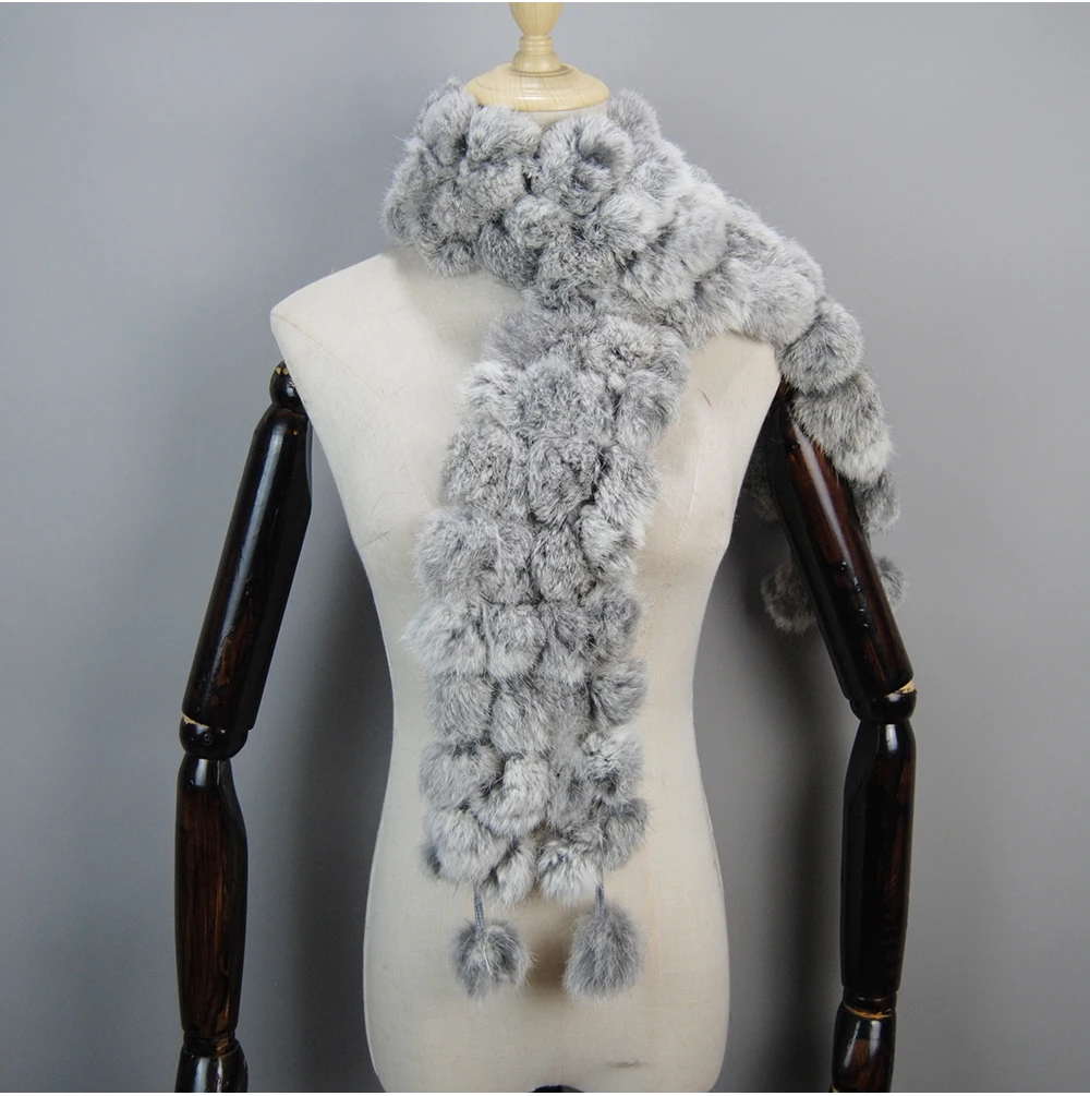 2025 Women Winter Warm Real Rabbit Fur Scarf Hot Sale Natural Rabbit Fur Muffler Lady 100% Genuine Fur Scarves Wholesale Retail