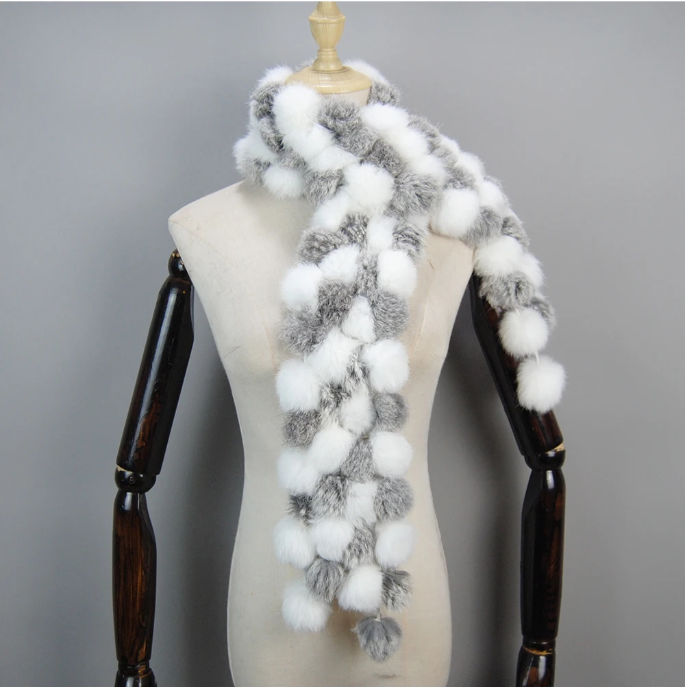 2025 Women Winter Warm Real Rabbit Fur Scarf Hot Sale Natural Rabbit Fur Muffler Lady 100% Genuine Fur Scarves Wholesale Retail