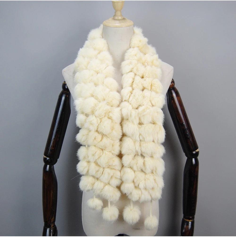 2025 Women Winter Warm Real Rabbit Fur Scarf Hot Sale Natural Rabbit Fur Muffler Lady 100% Genuine Fur Scarves Wholesale Retail