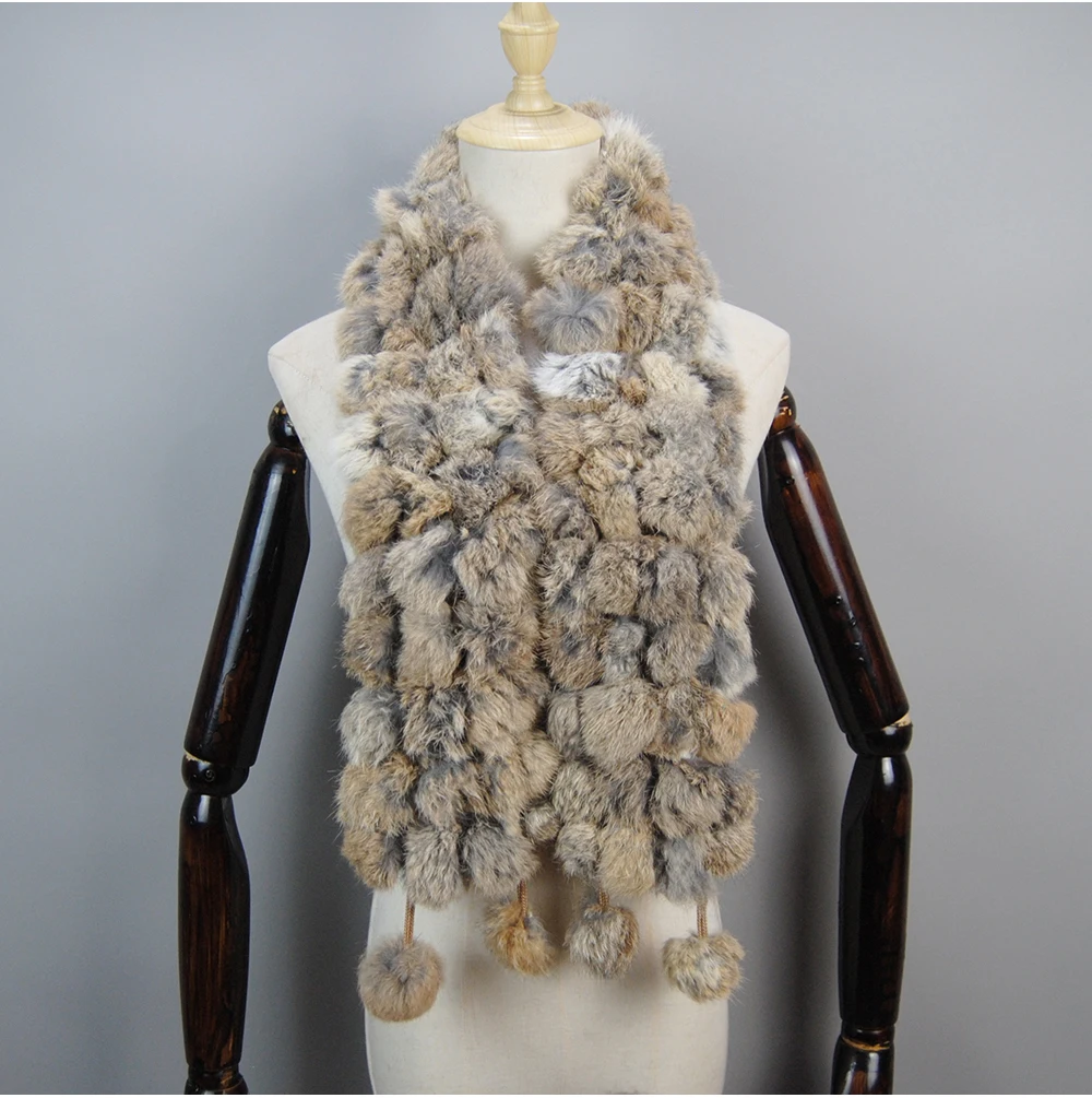 2025 Women Winter Warm Real Rabbit Fur Scarf Hot Sale Natural Rabbit Fur Muffler Lady 100% Genuine Fur Scarves Wholesale Retail