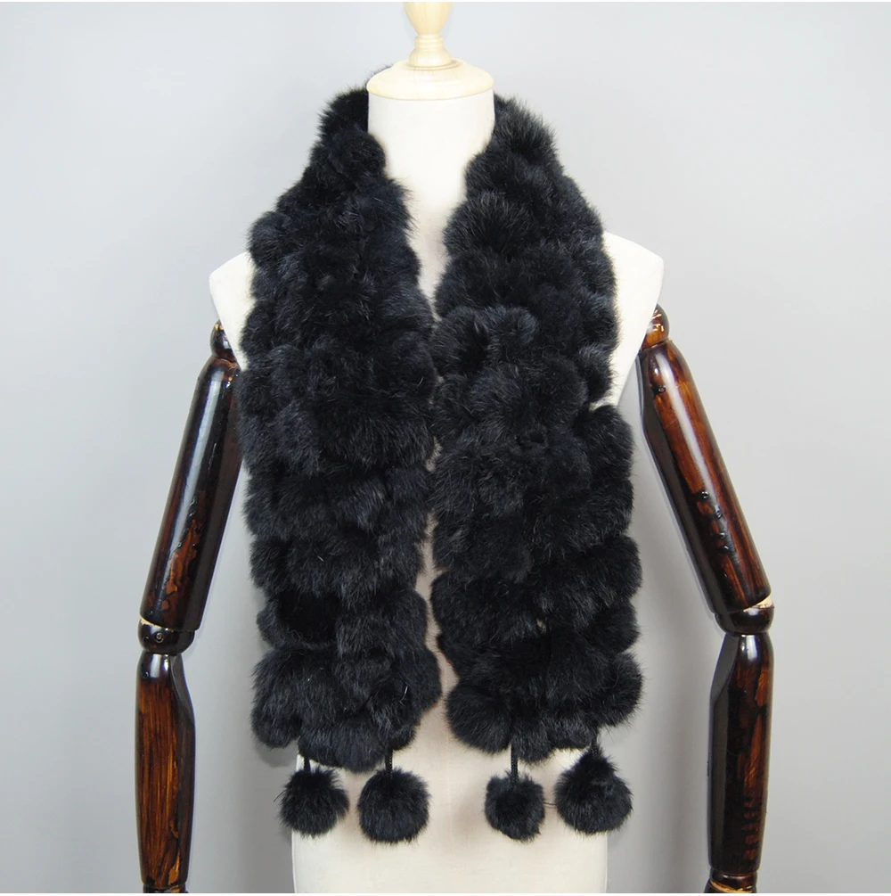 2025 Women Winter Warm Real Rabbit Fur Scarf Hot Sale Natural Rabbit Fur Muffler Lady 100% Genuine Fur Scarves Wholesale Retail