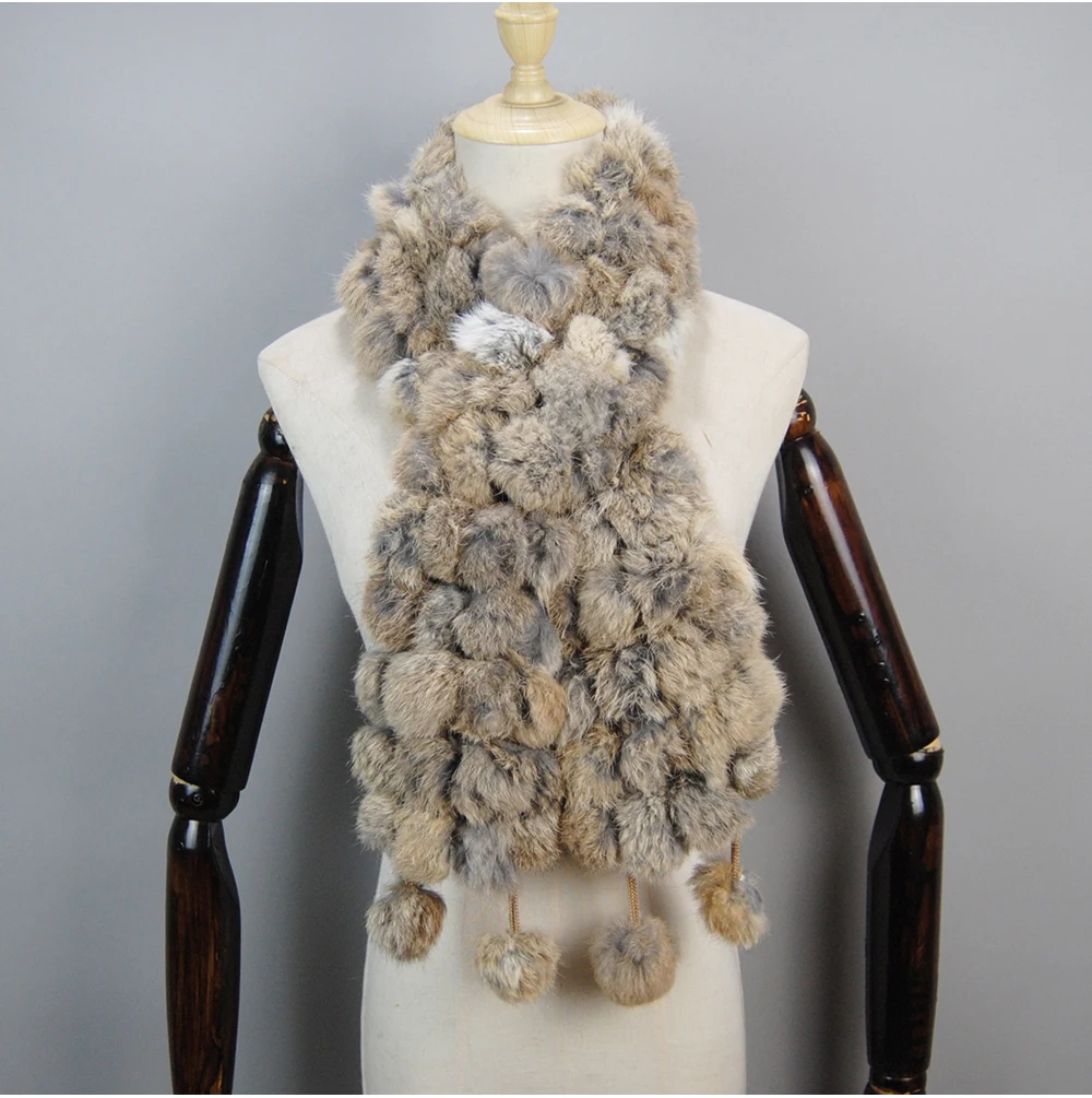 2025 Women Winter Warm Real Rabbit Fur Scarf Hot Sale Natural Rabbit Fur Muffler Lady 100% Genuine Fur Scarves Wholesale Retail