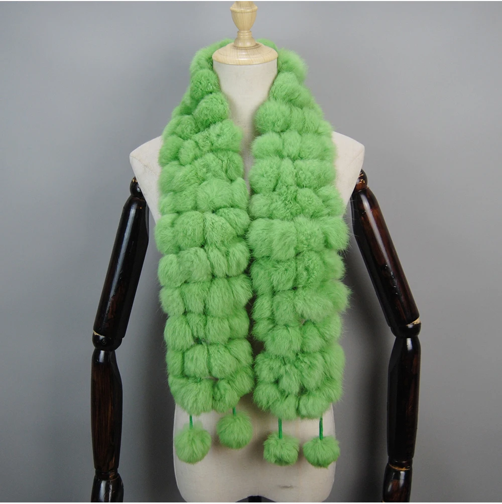 2025 Women Winter Warm Real Rabbit Fur Scarf Hot Sale Natural Rabbit Fur Muffler Lady 100% Genuine Fur Scarves Wholesale Retail
