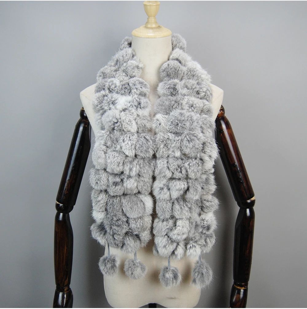 2025 Women Winter Warm Real Rabbit Fur Scarf Hot Sale Natural Rabbit Fur Muffler Lady 100% Genuine Fur Scarves Wholesale Retail