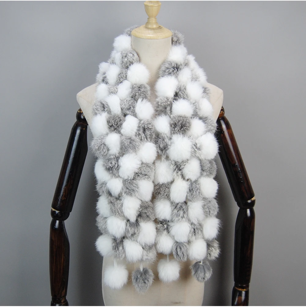 2025 Women Winter Warm Real Rabbit Fur Scarf Hot Sale Natural Rabbit Fur Muffler Lady 100% Genuine Fur Scarves Wholesale Retail