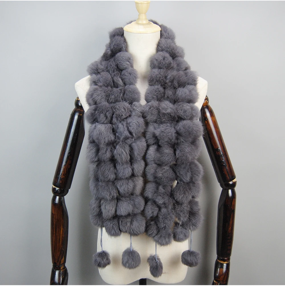 2025 Women Winter Warm Real Rabbit Fur Scarf Hot Sale Natural Rabbit Fur Muffler Lady 100% Genuine Fur Scarves Wholesale Retail