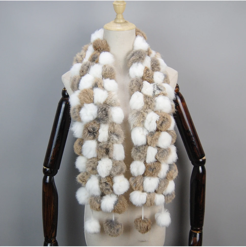 2025 Women Winter Warm Real Rabbit Fur Scarf Hot Sale Natural Rabbit Fur Muffler Lady 100% Genuine Fur Scarves Wholesale Retail