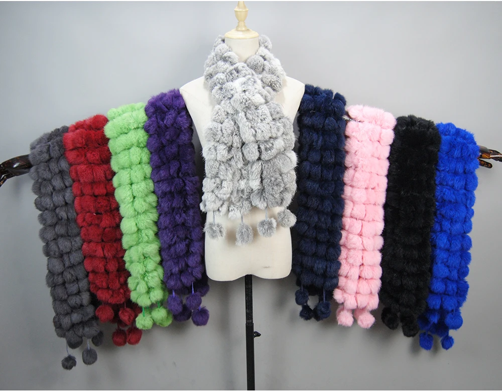 2025 Women Winter Warm Real Rabbit Fur Scarf Hot Sale Natural Rabbit Fur Muffler Lady 100% Genuine Fur Scarves Wholesale Retail