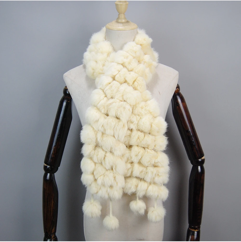 2025 Women Winter Warm Real Rabbit Fur Scarf Hot Sale Natural Rabbit Fur Muffler Lady 100% Genuine Fur Scarves Wholesale Retail