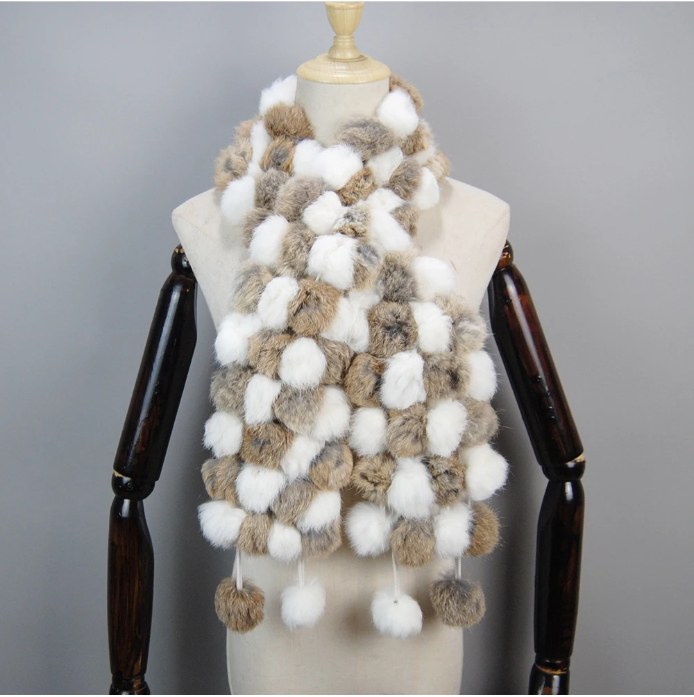 2025 Women Winter Warm Real Rabbit Fur Scarf Hot Sale Natural Rabbit Fur Muffler Lady 100% Genuine Fur Scarves Wholesale Retail