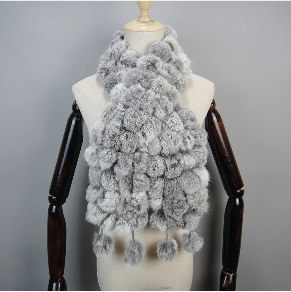 2025 Women Winter Warm Real Rabbit Fur Scarf Hot Sale Natural Rabbit Fur Muffler Lady 100% Genuine Fur Scarves Wholesale Retail