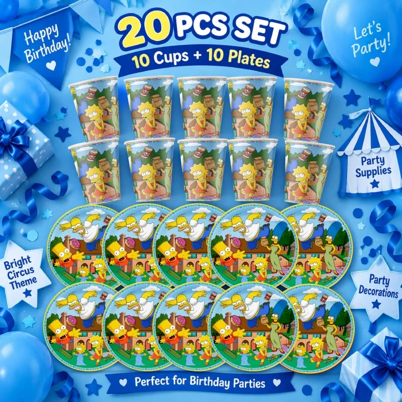 The Simpsons Happy Birthday Party Decoration Tableware Set Cartoon Plates Cups Napkins Practical Durable Bestselling Supplies