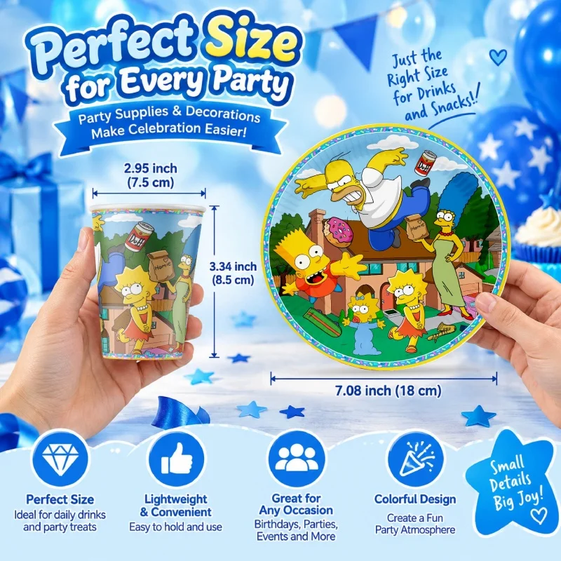 The Simpsons Happy Birthday Party Decoration Tableware Set Cartoon Plates Cups Napkins Practical Durable Bestselling Supplies