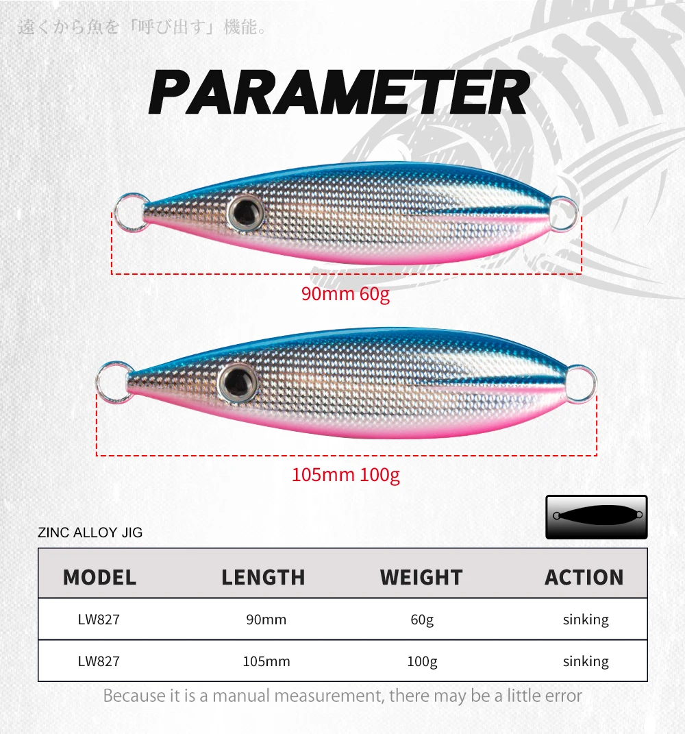Hunthouse Trolling Jigging Fishing Lure Hard Bait 90mm/60g 105mm/100g Sinking Zinc Alloy Slow Jig Saltwater For Tuna Bass Tackle