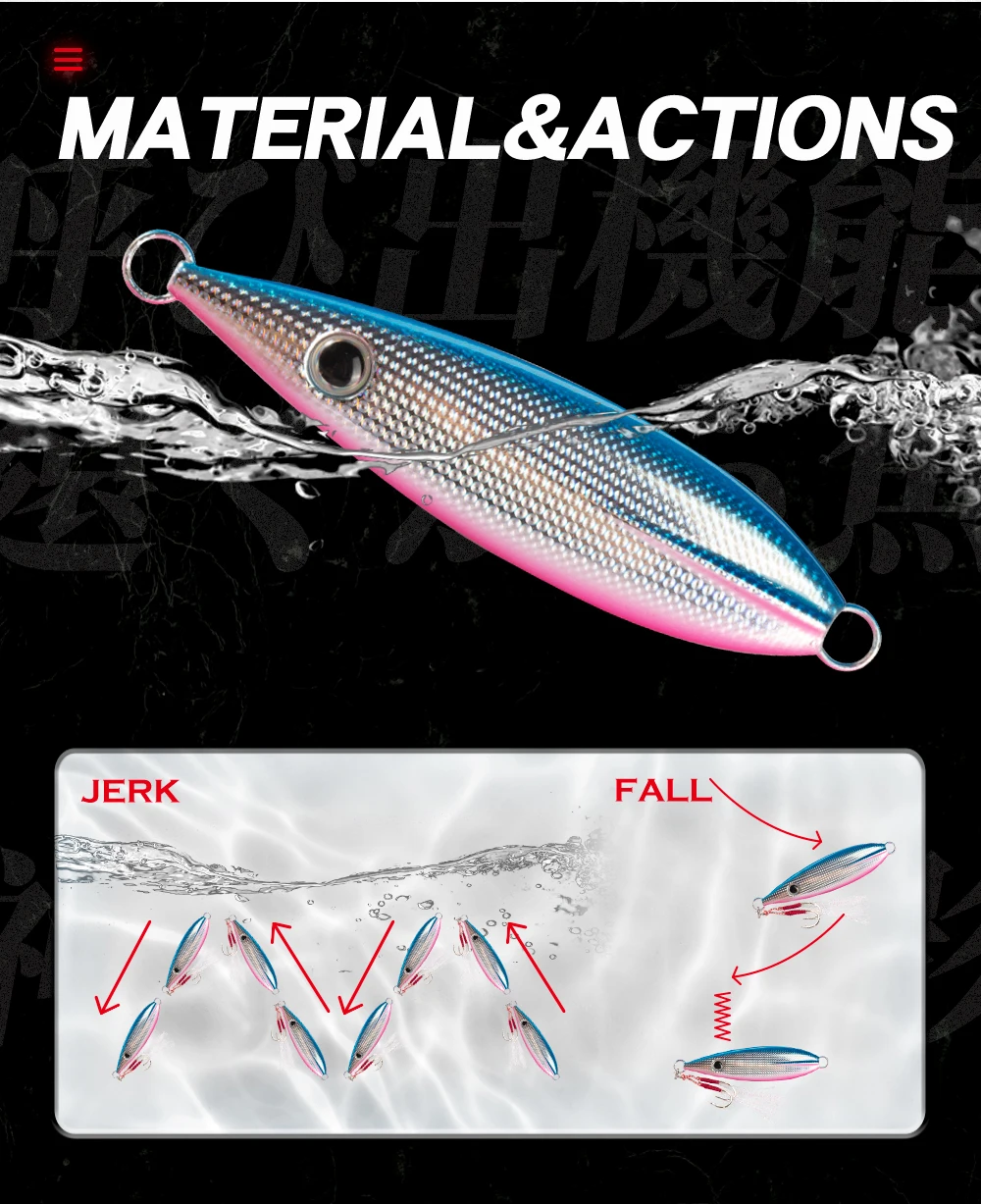Hunthouse Trolling Jigging Fishing Lure Hard Bait 90mm/60g 105mm/100g Sinking Zinc Alloy Slow Jig Saltwater For Tuna Bass Tackle
