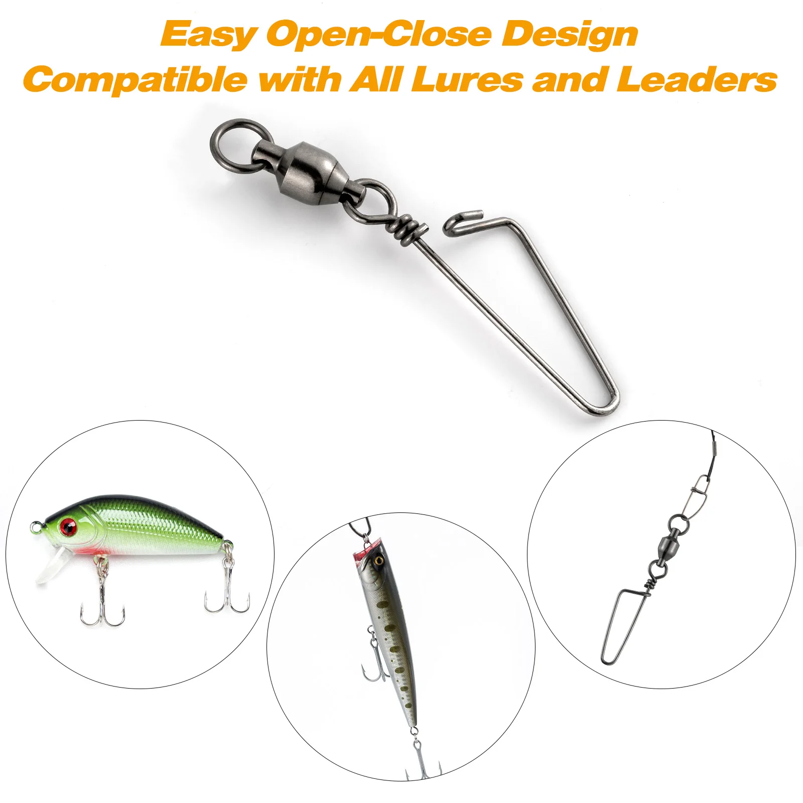 10/20pcs Fishing Swivels Snap Lock Rolling Ball Bearing Stainless Steel Saltwater Heavy Duty Hook Lure Rotating Connector