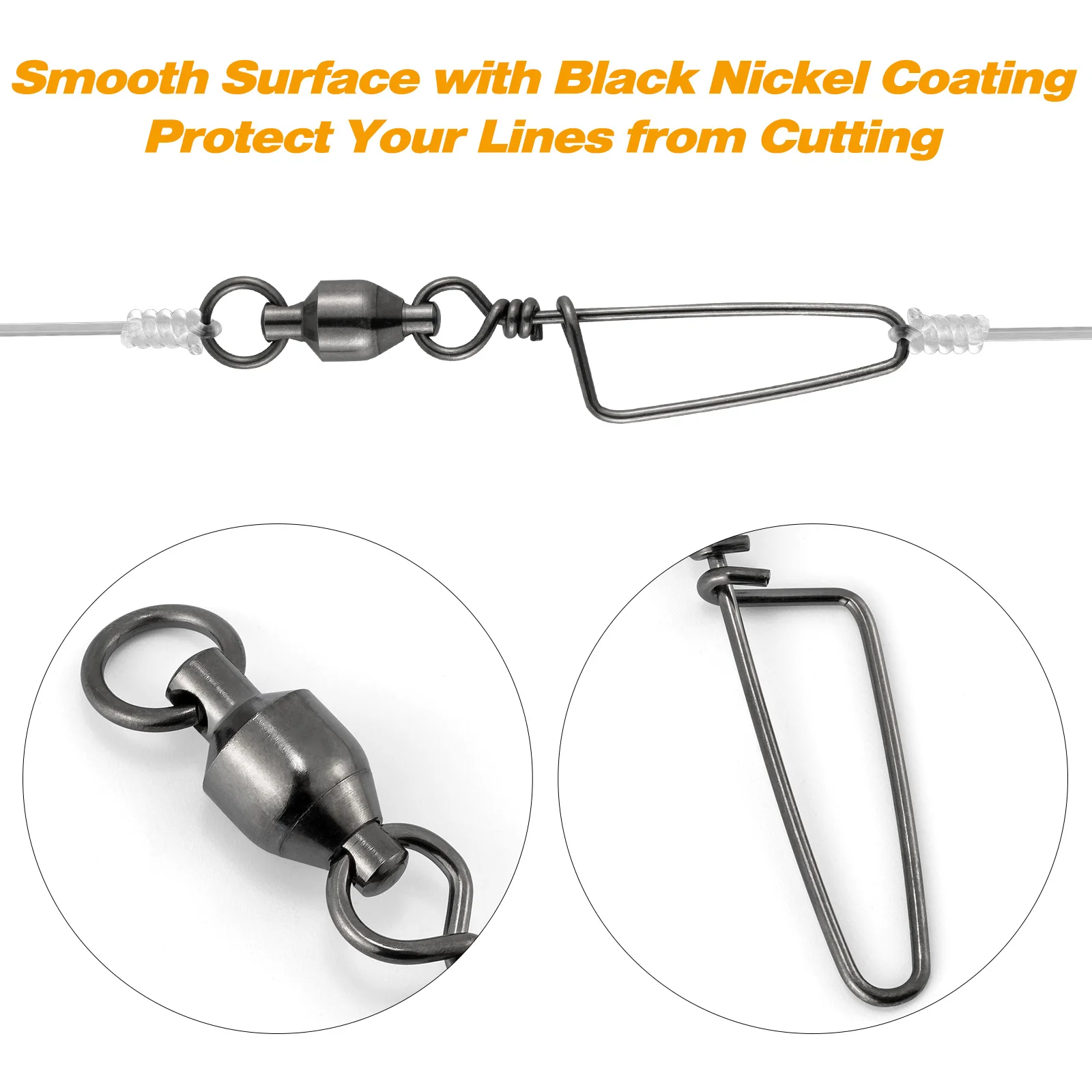 10/20pcs Fishing Swivels Snap Lock Rolling Ball Bearing Stainless Steel Saltwater Heavy Duty Hook Lure Rotating Connector