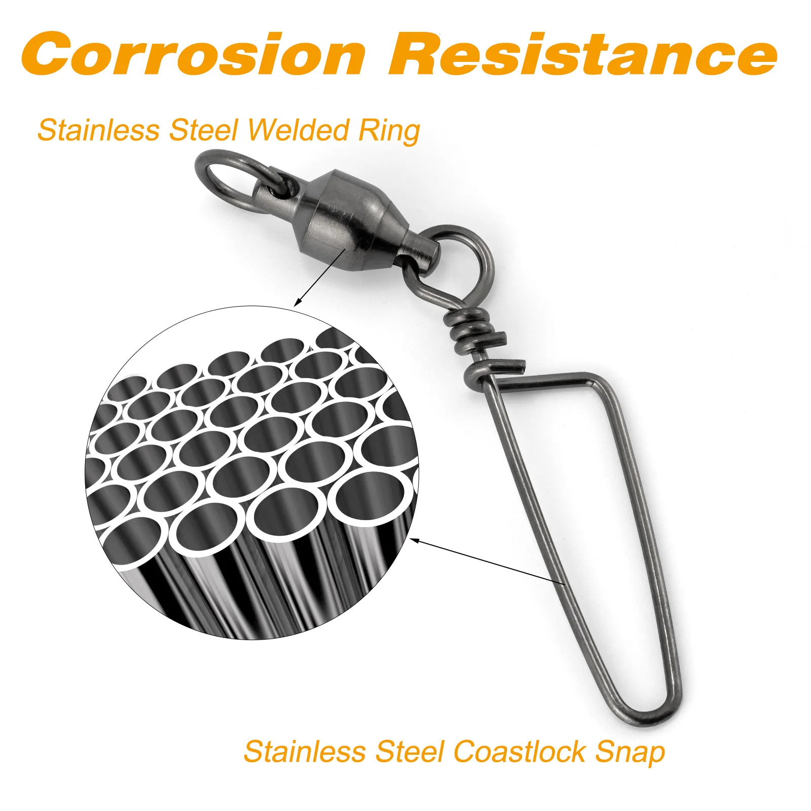 10/20pcs Fishing Swivels Snap Lock Rolling Ball Bearing Stainless Steel Saltwater Heavy Duty Hook Lure Rotating Connector