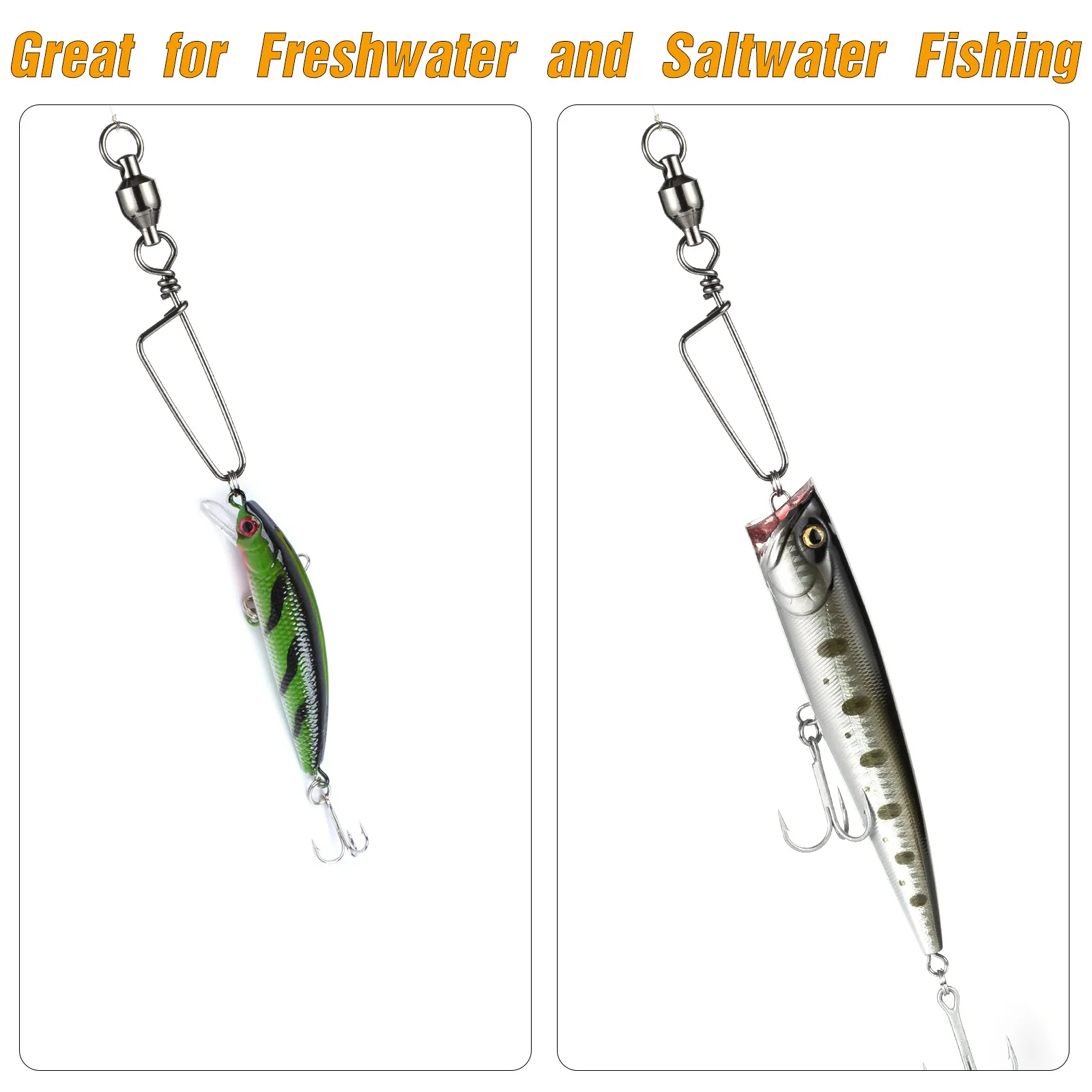 10/20pcs Fishing Swivels Snap Lock Rolling Ball Bearing Stainless Steel Saltwater Heavy Duty Hook Lure Rotating Connector