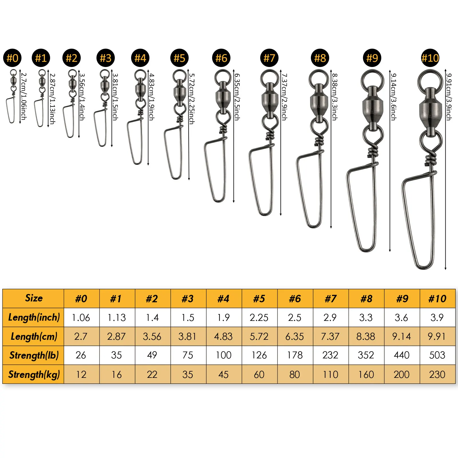 10/20pcs Fishing Swivels Snap Lock Rolling Ball Bearing Stainless Steel Saltwater Heavy Duty Hook Lure Rotating Connector