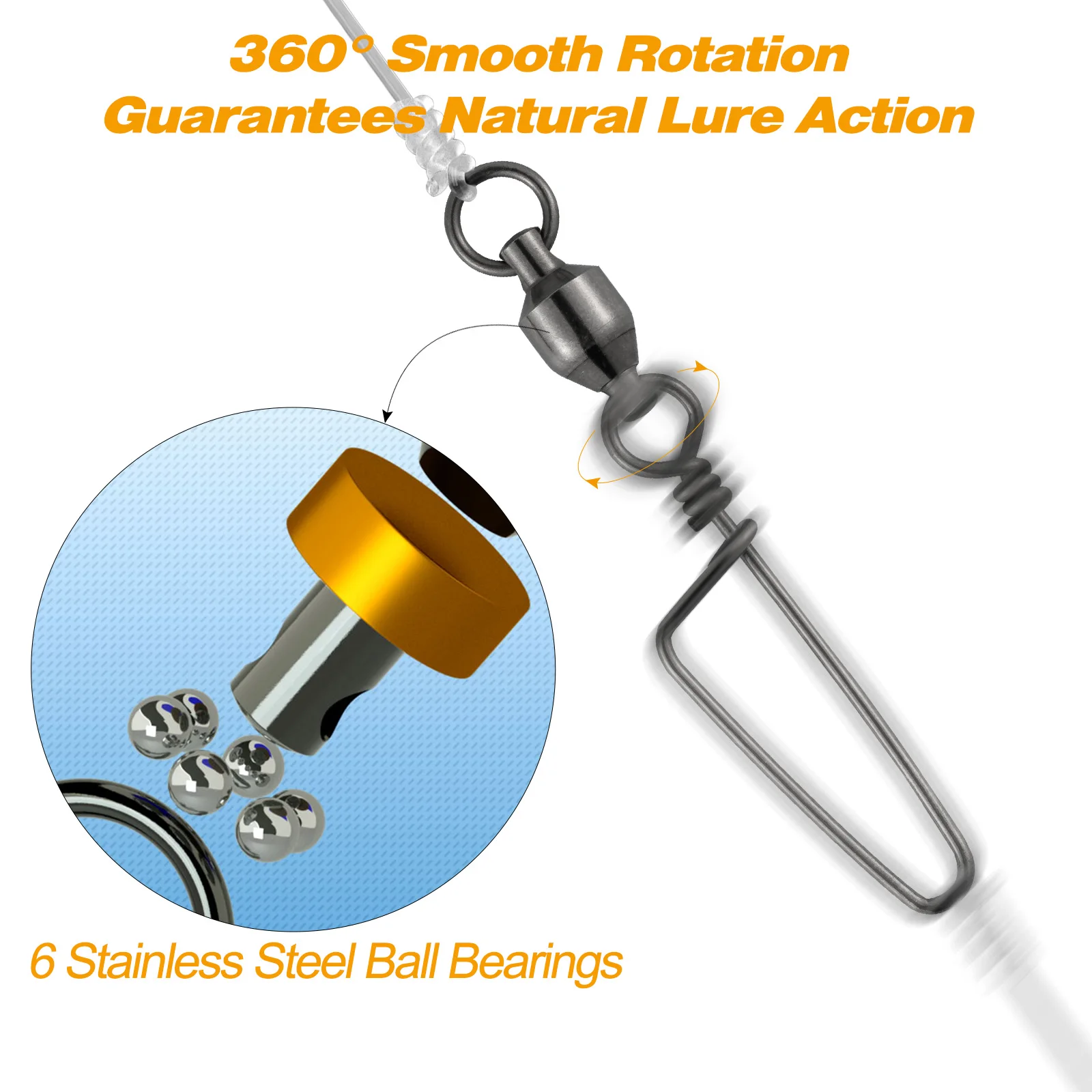 10/20pcs Fishing Swivels Snap Lock Rolling Ball Bearing Stainless Steel Saltwater Heavy Duty Hook Lure Rotating Connector