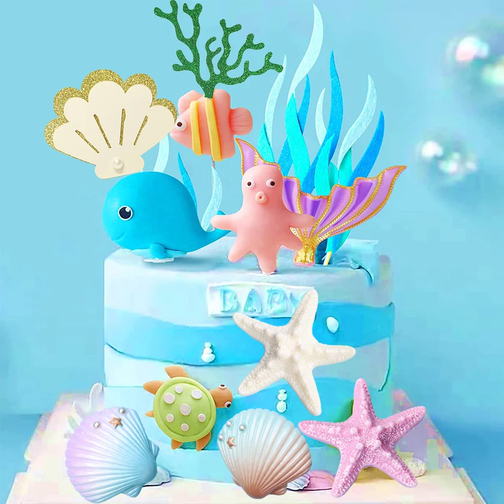 Birthday Cake Decor Mermaid Starfish Shell Cake Topper Fish Topper Under The Sea Cake Topper Ocean Theme Birthday Party Supplies