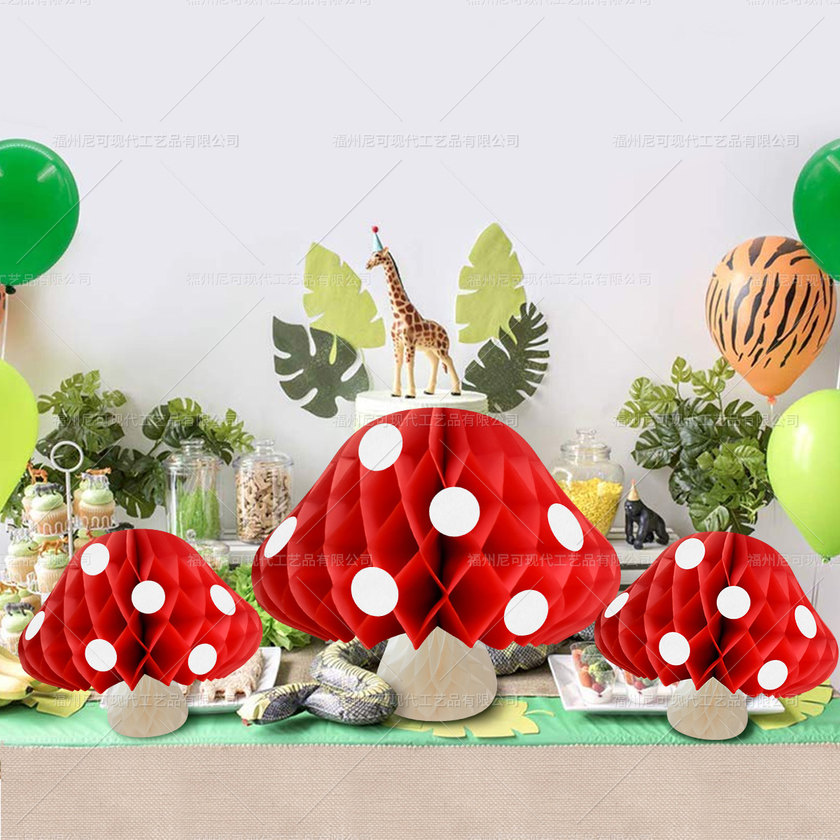 Mushroom Honeycomb Ball Woodland Animal Party Decoration Paper Flower Ball Kids Adults Happy Jungle Safari Birthday Party Decor