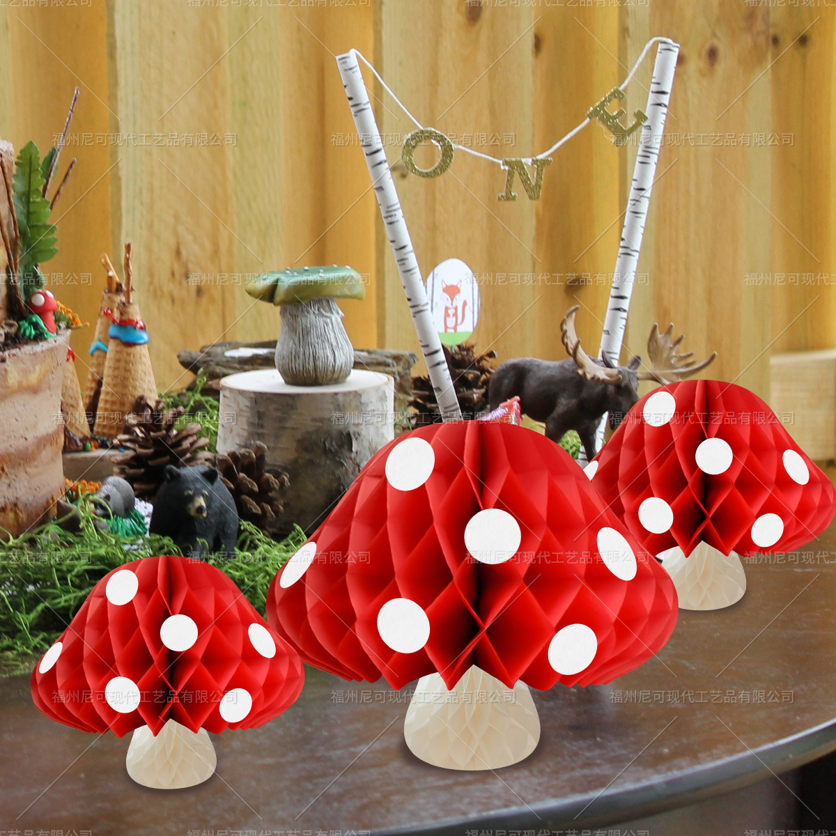Mushroom Honeycomb Ball Woodland Animal Party Decoration Paper Flower Ball Kids Adults Happy Jungle Safari Birthday Party Decor
