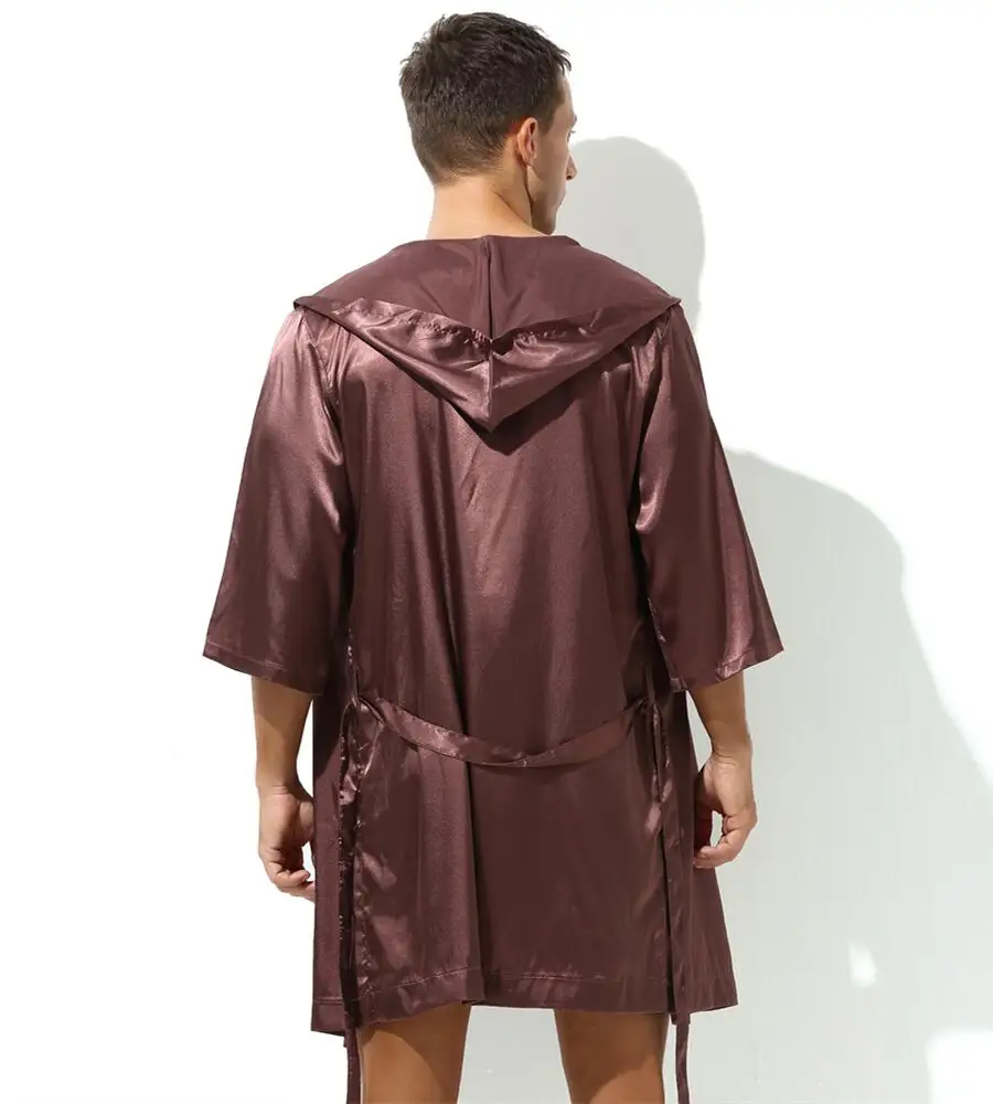 Sexy Sleepwear Men Robes Bathrobes Soft Silky Short Sleeve Nightgown Mens Homewear Dressing Gown Male Pajamas (No shorts)