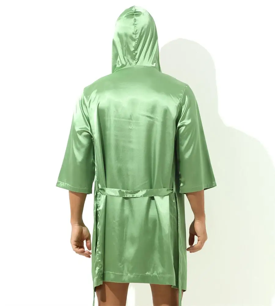 Sexy Sleepwear Men Robes Bathrobes Soft Silky Short Sleeve Nightgown Mens Homewear Dressing Gown Male Pajamas (No shorts)
