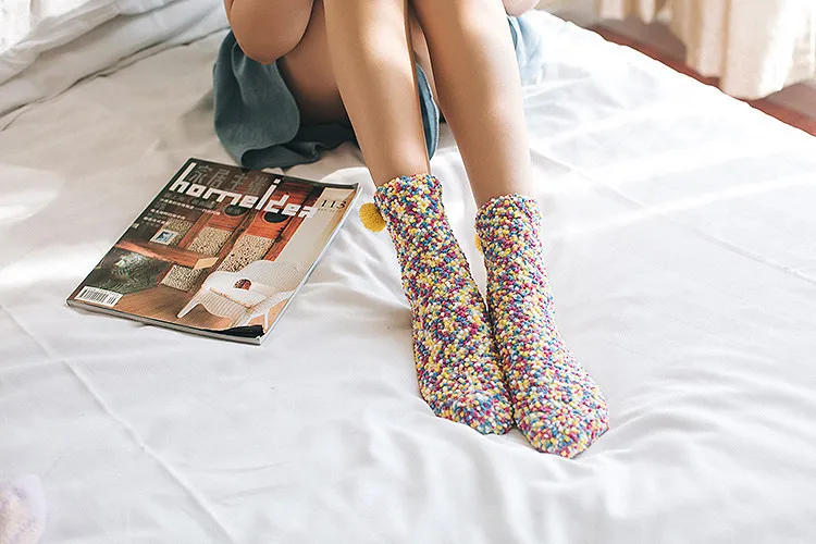 New Women Colourful Warm Thick Sock Cute Autumn Winter Lady Girl Middle Tube Floor Socks For Women