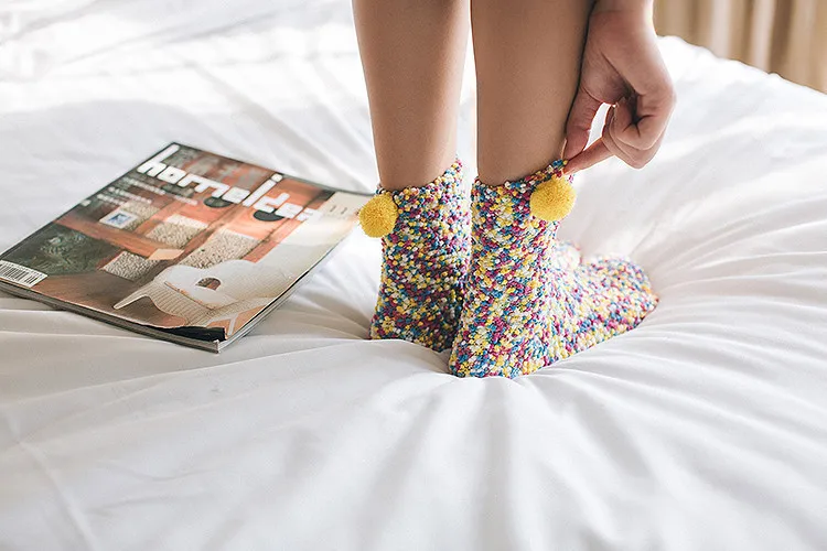 New Women Colourful Warm Thick Sock Cute Autumn Winter Lady Girl Middle Tube Floor Socks For Women