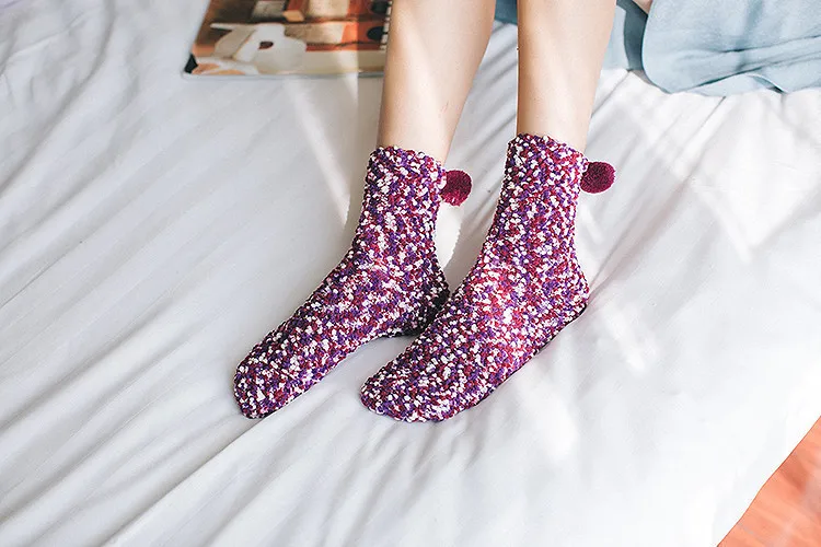 New Women Colourful Warm Thick Sock Cute Autumn Winter Lady Girl Middle Tube Floor Socks For Women