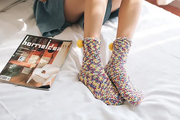 New Women Colourful Warm Thick Sock Cute Autumn Winter Lady Girl Middle Tube Floor Socks For Women