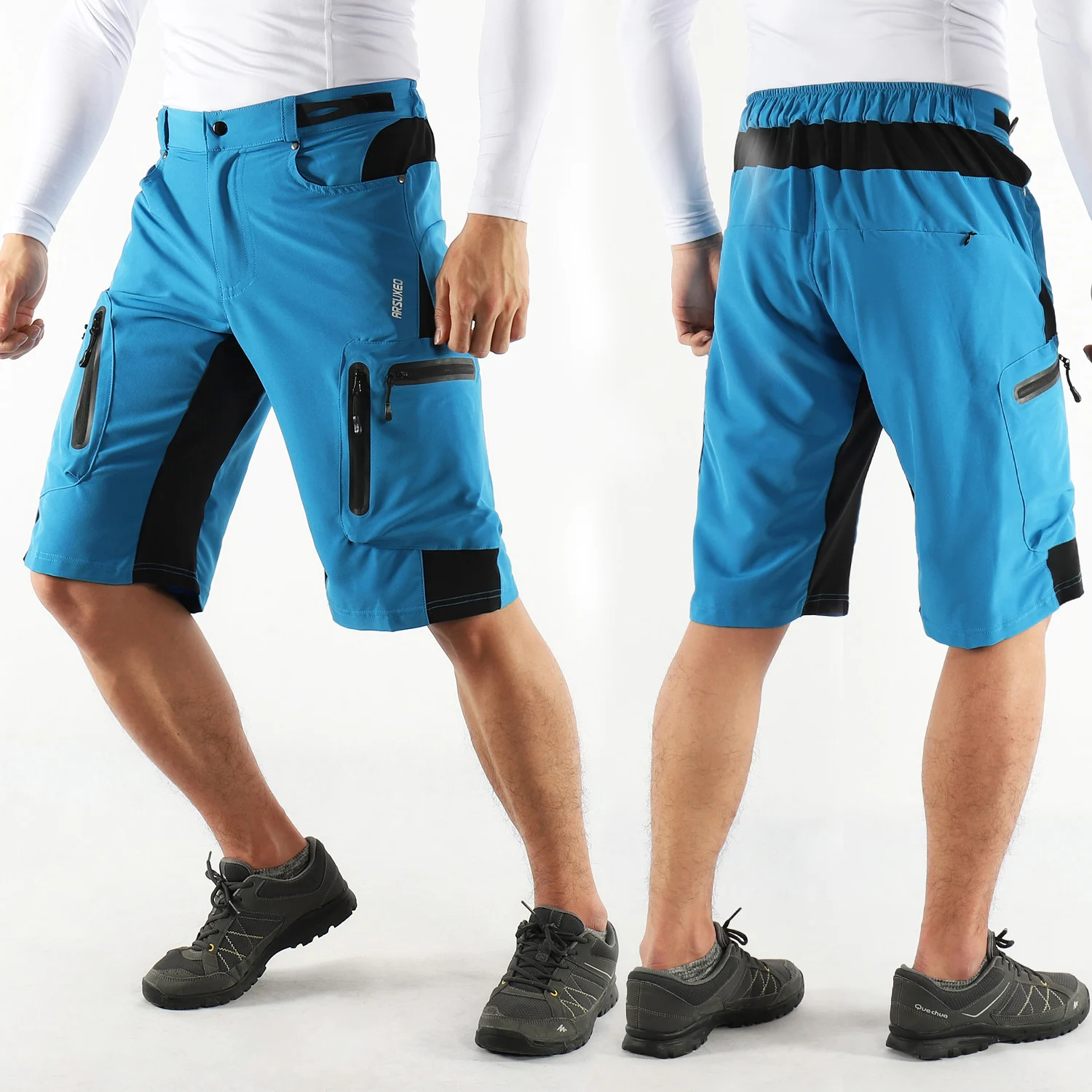 ARSUXEO Men's Cycling Shorts Bicycle Loose Fit MTB Downhill pants Outdoor Sport Clothing Reflective Training Seven Pants
