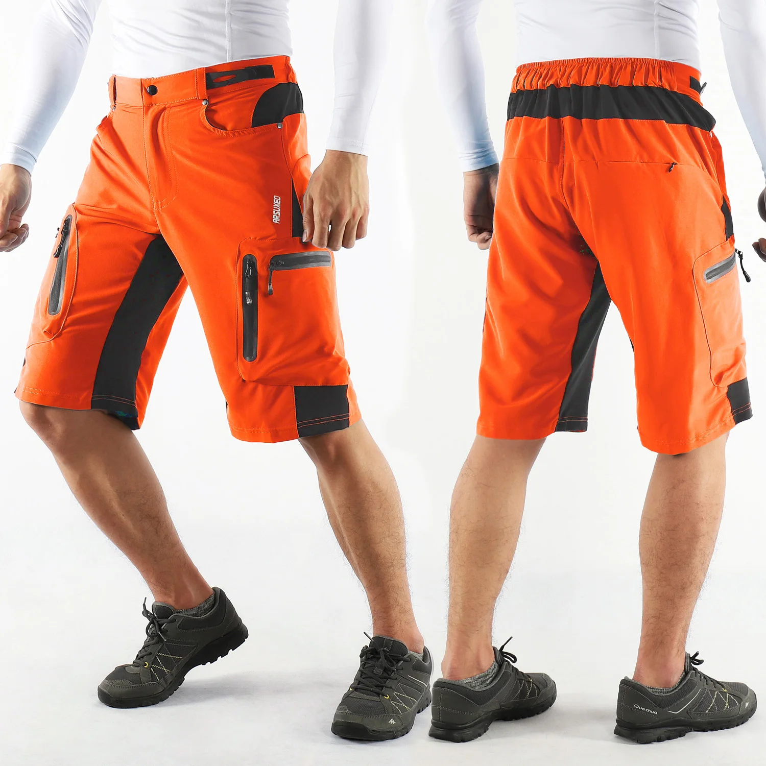 ARSUXEO Men's Cycling Shorts Bicycle Loose Fit MTB Downhill pants Outdoor Sport Clothing Reflective Training Seven Pants