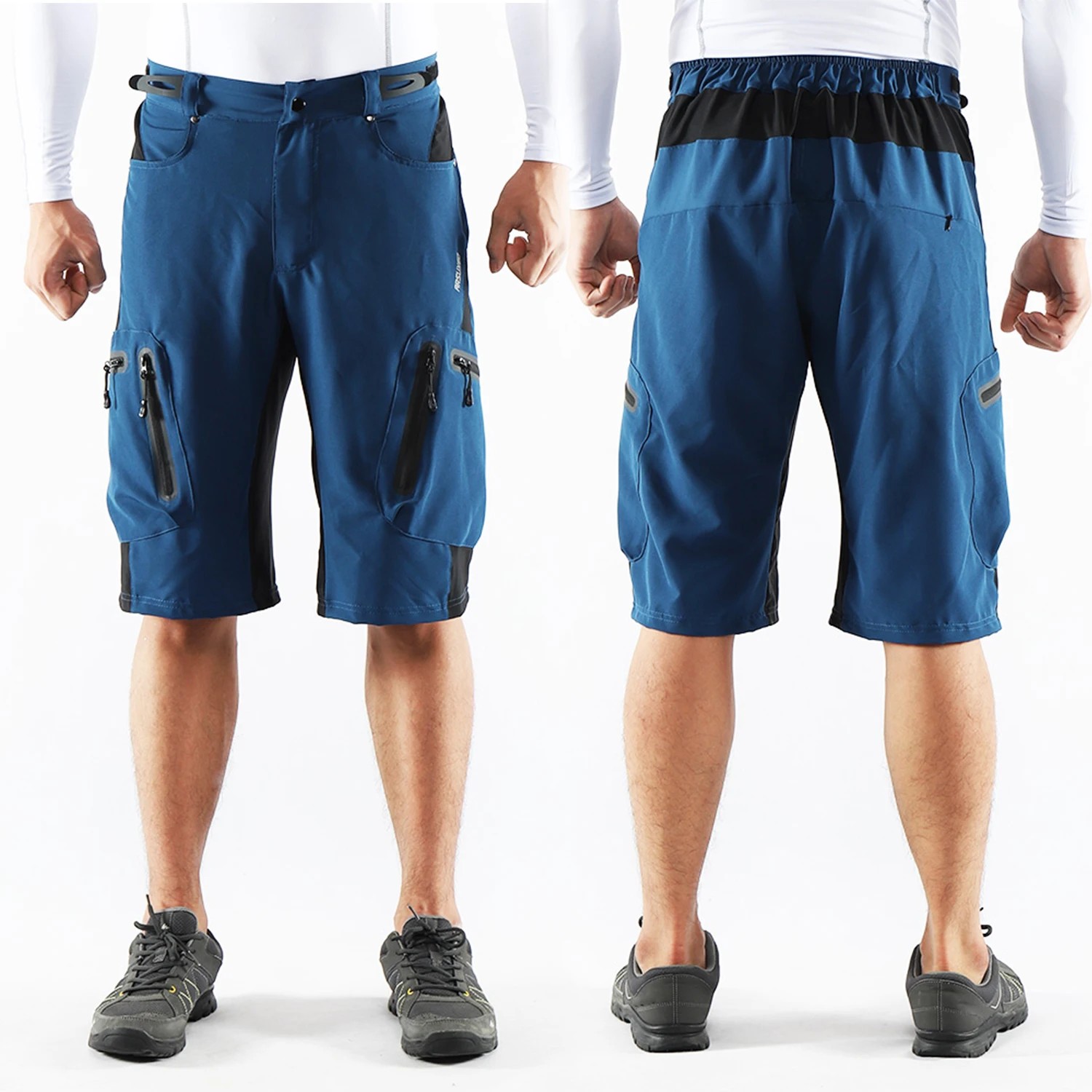 ARSUXEO Men's Cycling Shorts Bicycle Loose Fit MTB Downhill pants Outdoor Sport Clothing Reflective Training Seven Pants
