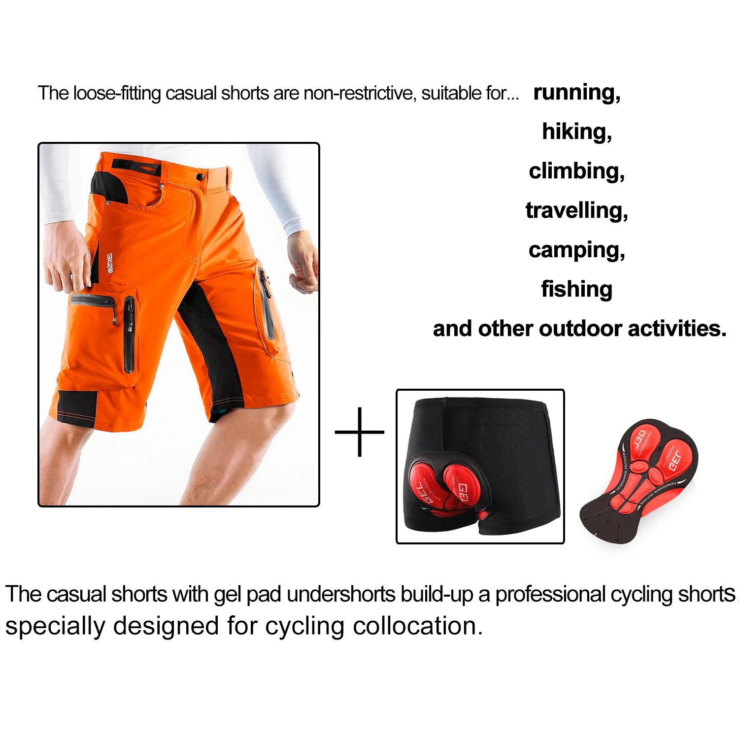 ARSUXEO Men's Cycling Shorts Bicycle Loose Fit MTB Downhill pants Outdoor Sport Clothing Reflective Training Seven Pants