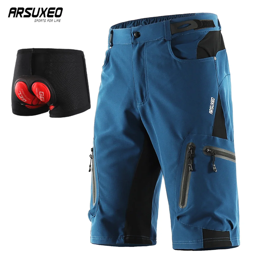 ARSUXEO Men's Cycling Shorts Bicycle Loose Fit MTB Downhill pants Outdoor Sport Clothing Reflective Training Seven Pants