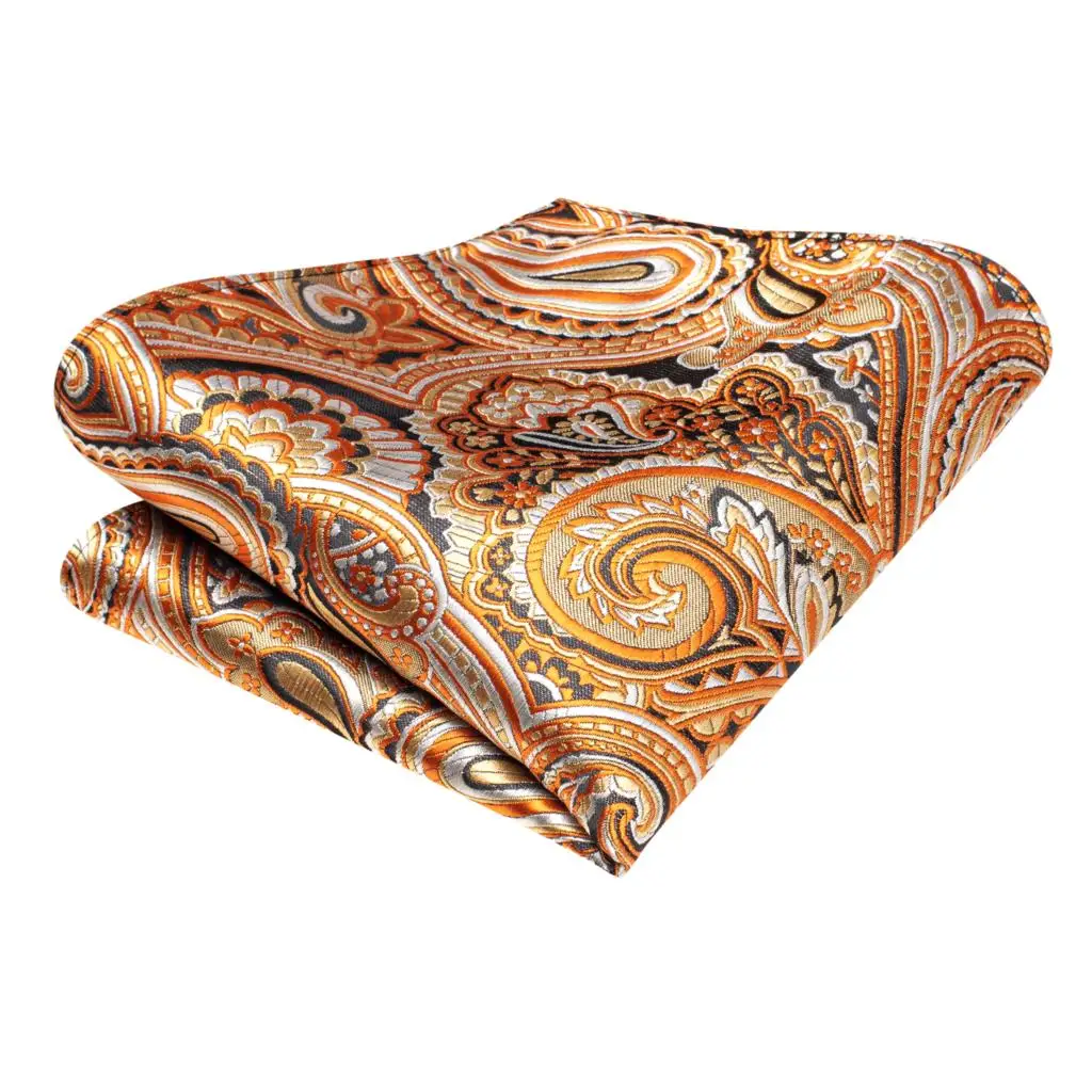 Orange Grey Paisley 2026 New Fashion Brand Tie for Men Wedding Party Necktie Set Handky Cufflinks Gift Wholesale Hi-Tie Designer