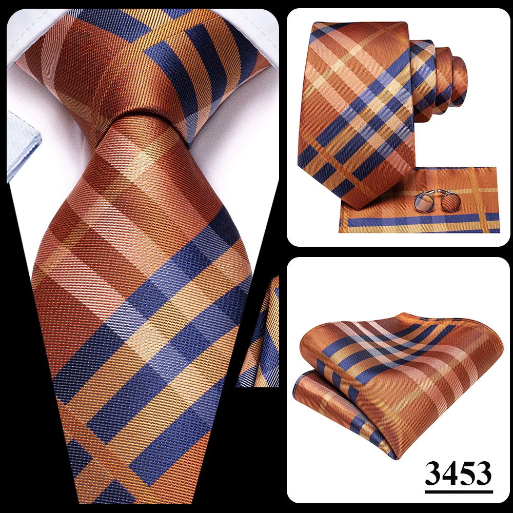 Orange Grey Paisley 2026 New Fashion Brand Tie for Men Wedding Party Necktie Set Handky Cufflinks Gift Wholesale Hi-Tie Designer
