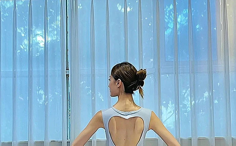 Tights Ballet Dance Suit Women's Round Neck Hanging Neck Slope Stitching Design With Gym Clothes Nylon Jumpsuit Love Back