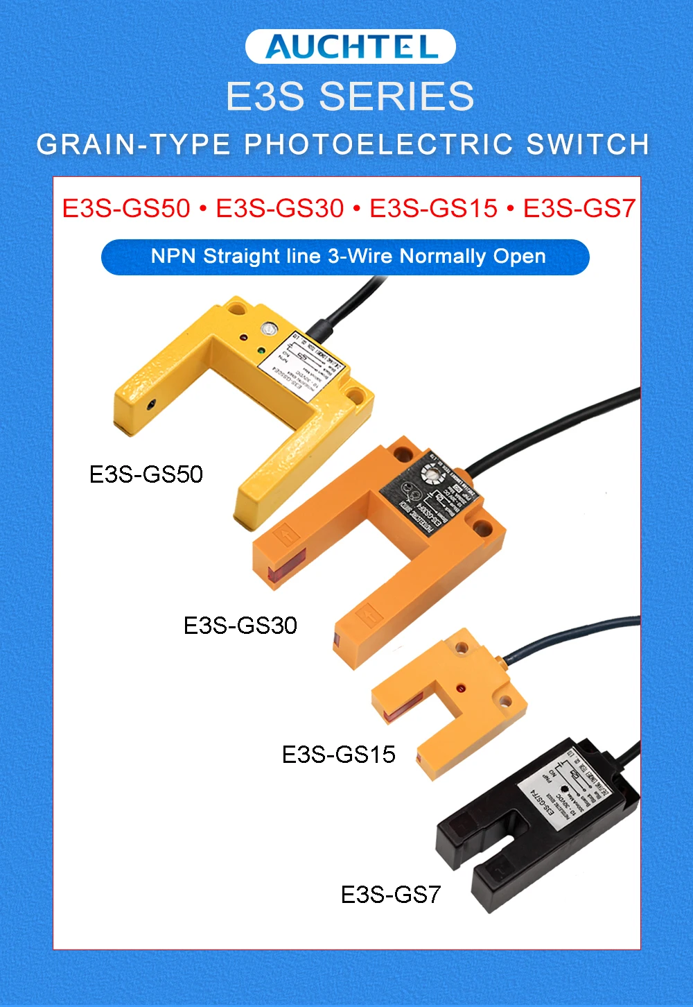 Infrared U-Slot Photoelectric Sensor E3S-GS30/E3S-GS15/E3S-GS7 DC 12-24V Proximity Switches Three-Wire NPN PNP Detection