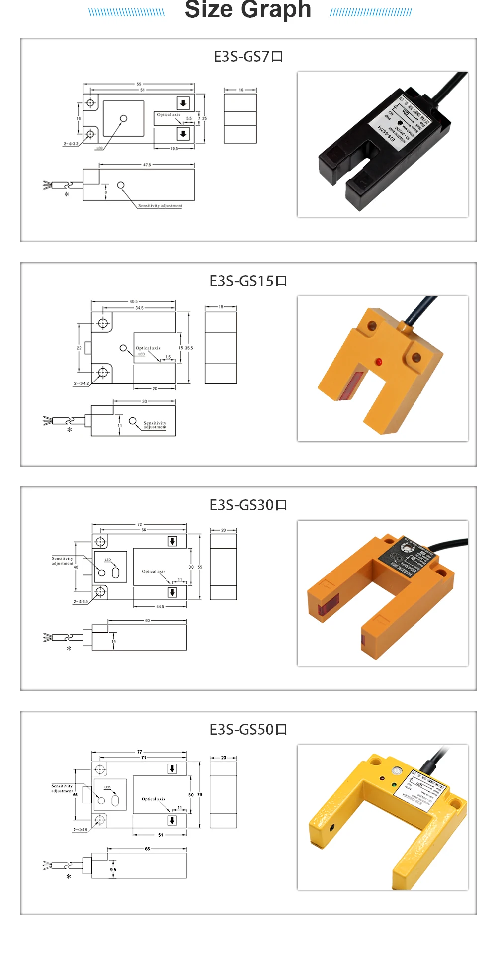 Infrared U-Slot Photoelectric Sensor E3S-GS30/E3S-GS15/E3S-GS7 DC 12-24V Proximity Switches Three-Wire NPN PNP Detection
