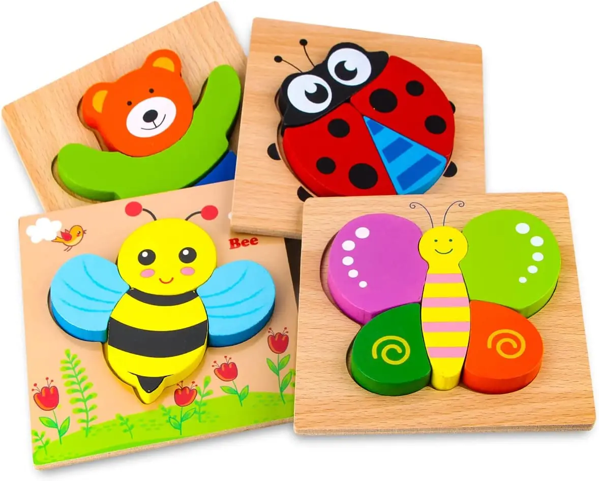 1pc Wooden Animal And Vehicle Puzzles For Toddlers, Boys And Girls Educational Toys Gift, Bright Color Different Shapes