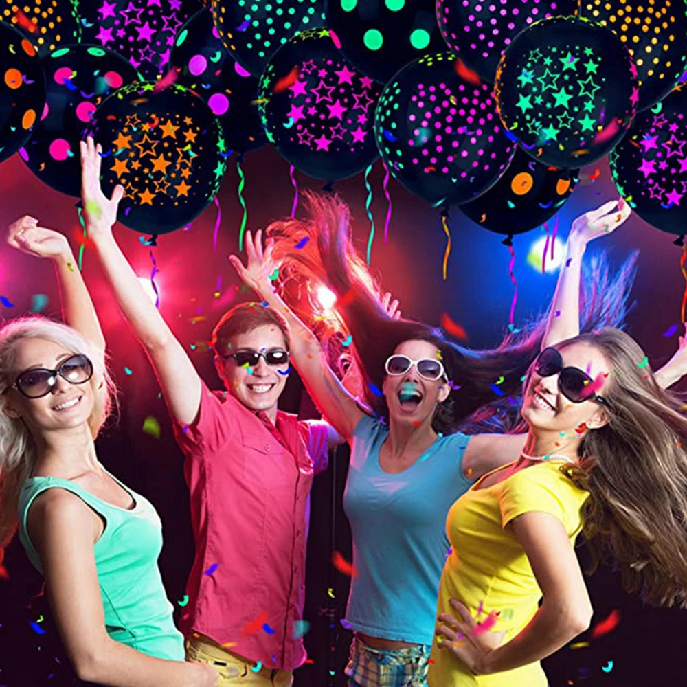 Neon Happy Birthday Banner Blacklight Party Supplies Glow in the Dark Birthday Banner Black Light Reactive UV Party Accessories