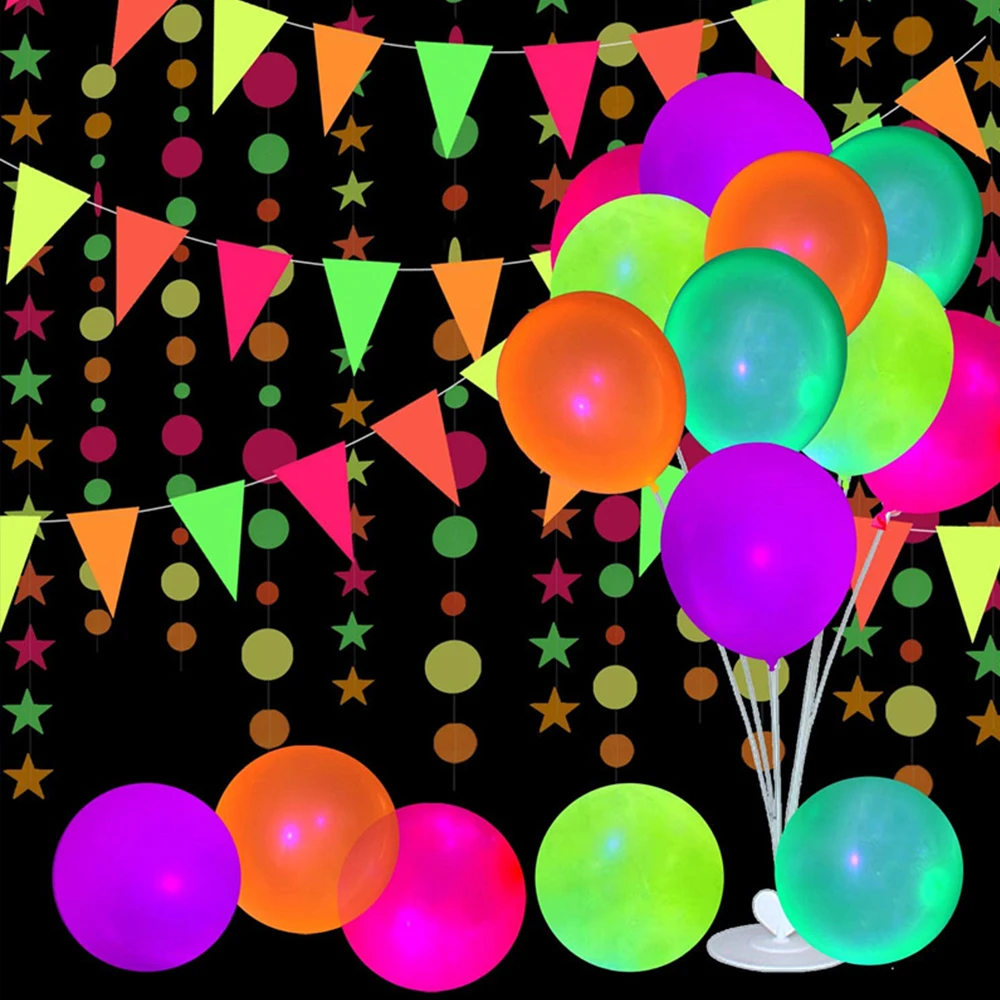 Neon Happy Birthday Banner Blacklight Party Supplies Glow in the Dark Birthday Banner Black Light Reactive UV Party Accessories