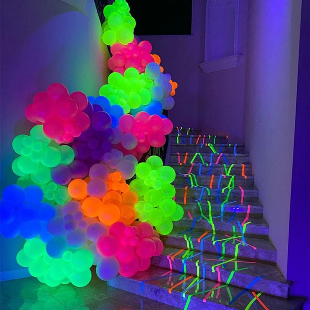 Neon Happy Birthday Banner Blacklight Party Supplies Glow in the Dark Birthday Banner Black Light Reactive UV Party Accessories