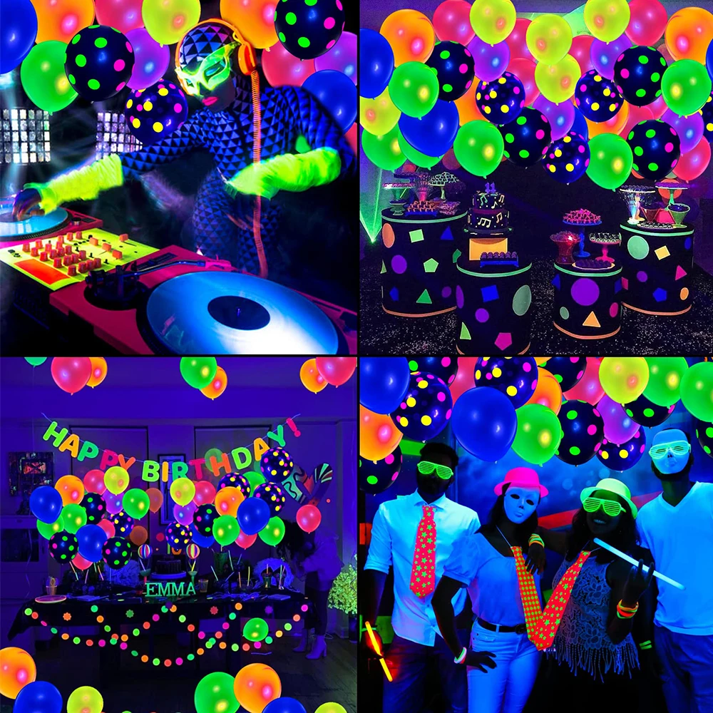 Neon Happy Birthday Banner Blacklight Party Supplies Glow in the Dark Birthday Banner Black Light Reactive UV Party Accessories
